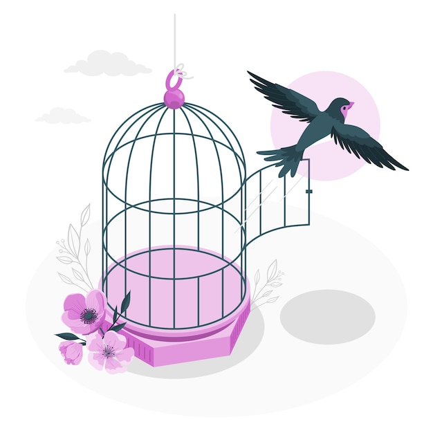 Free vector bird breaking out of cage concept illustration