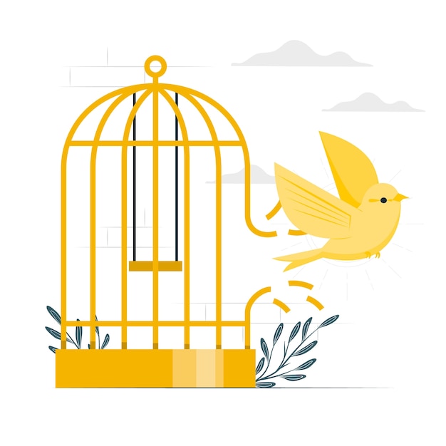 Free vector bird breaking out of cage concept illustration