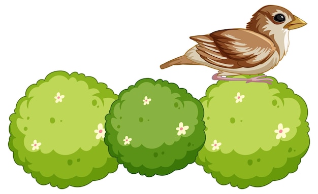 Vettore gratuito un uccello sul cespuglio in stile cartone animato