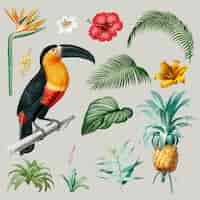 Free vector bird and foliage illustration