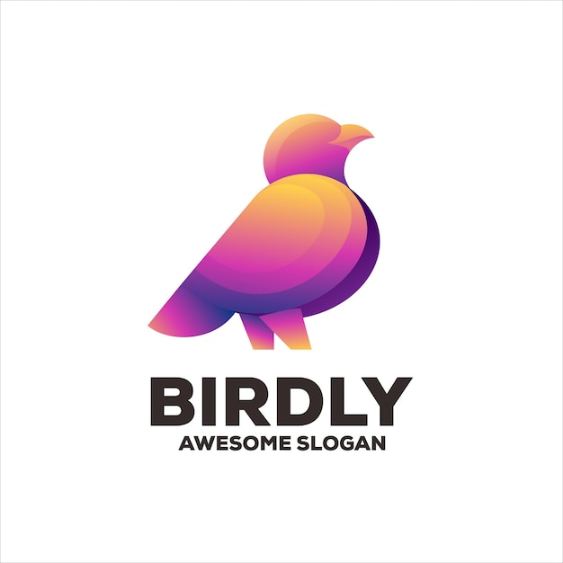 鳥のグラデーションマスコットイラストロゴデザイン