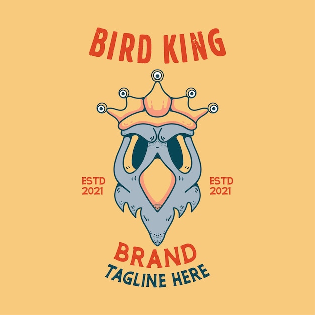 Бесплатное векторное изображение Птица король череп хэллоуин персонаж винтажный стиль для футболок