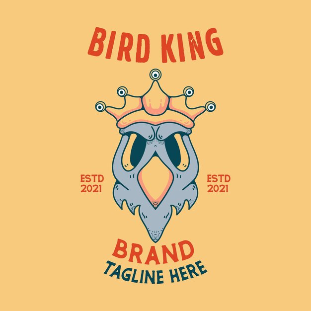 Bird king skull Halloween character vintage style for t-shirts