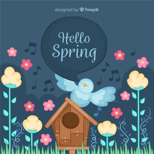 Bird singing spring background