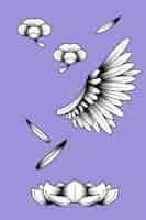 Бесплатное векторное изображение Элемент крыла птицы и цветка на фиолетовом фоне вектора