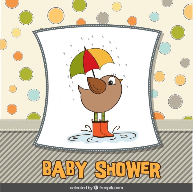 Free vector bird with umbrella baby shower card