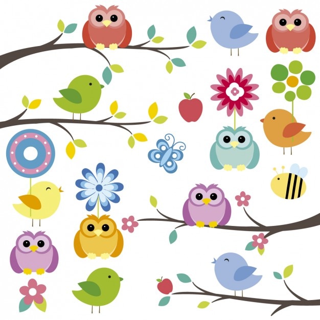 Бесплатное векторное изображение Птицы на ветвях с цветами