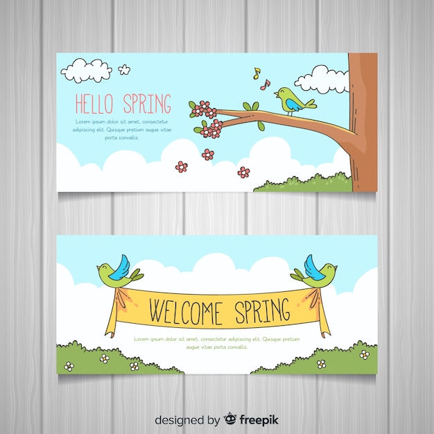 Birds spring banner template