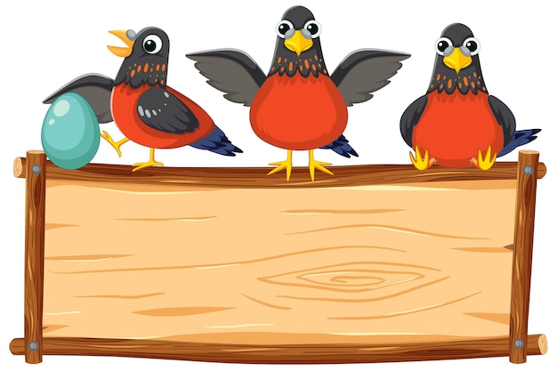 Free vector birds standing around wooden board banner