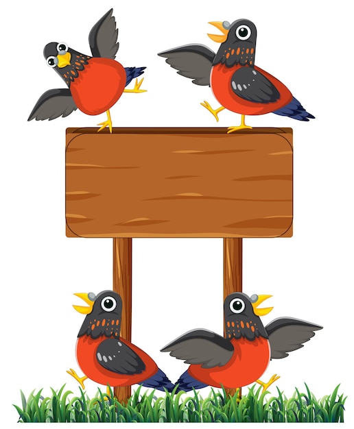 Free vector birds standing at signboard frame banner in nature