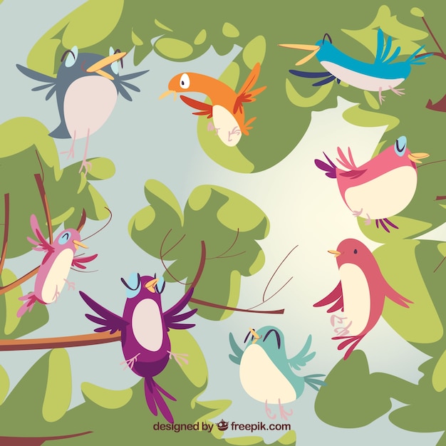 Free vector birds in trees background
