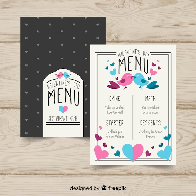 Menu di san valentino degli uccelli