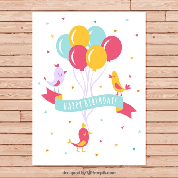 Free vector birds with balloons birthday card