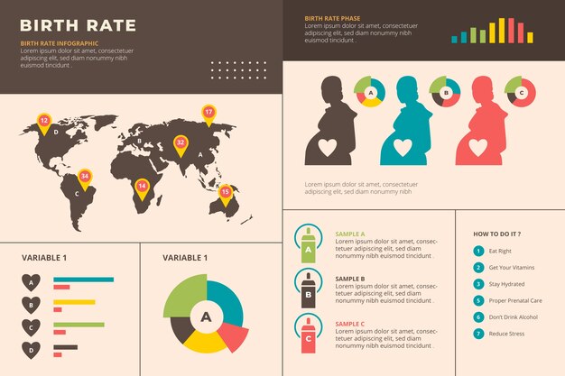 詳細な出生率の世界的なインフォグラフィック