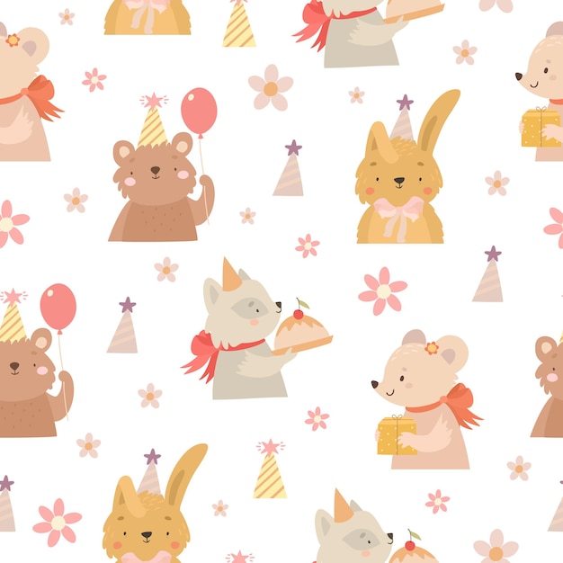 Free vector birthday animals pattern