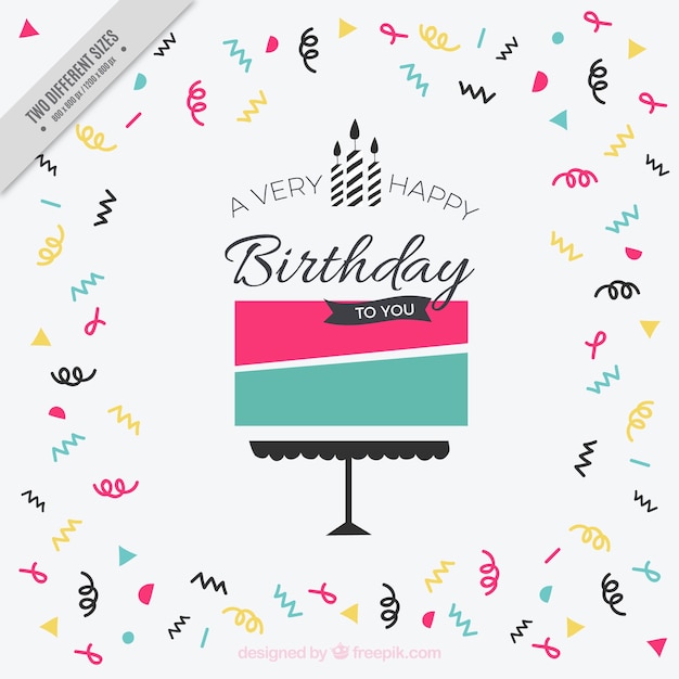 Free vector birthday background with abstract cake and streamer