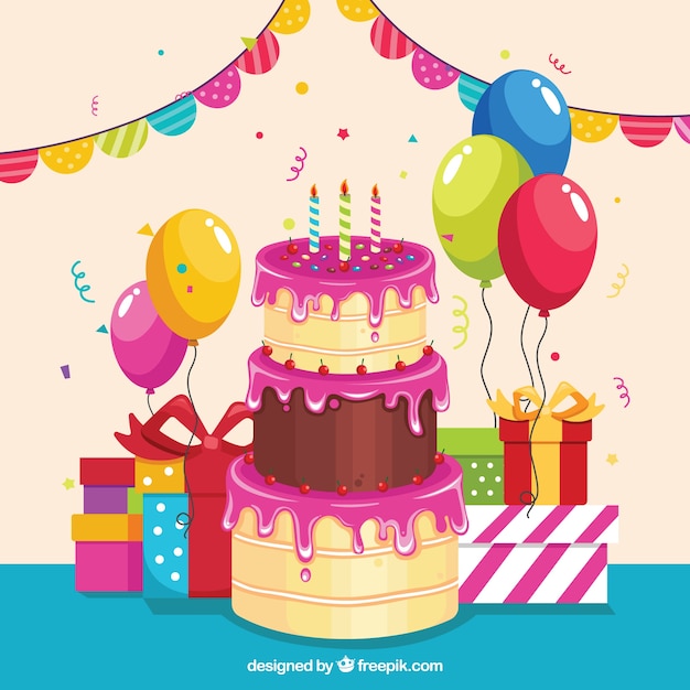 Free vector birthday background with a big cake