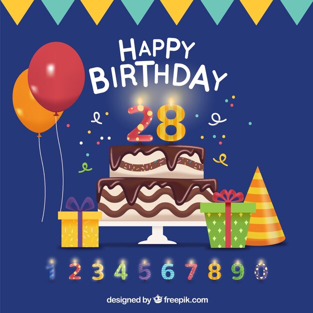Birthday background with cake and other elements