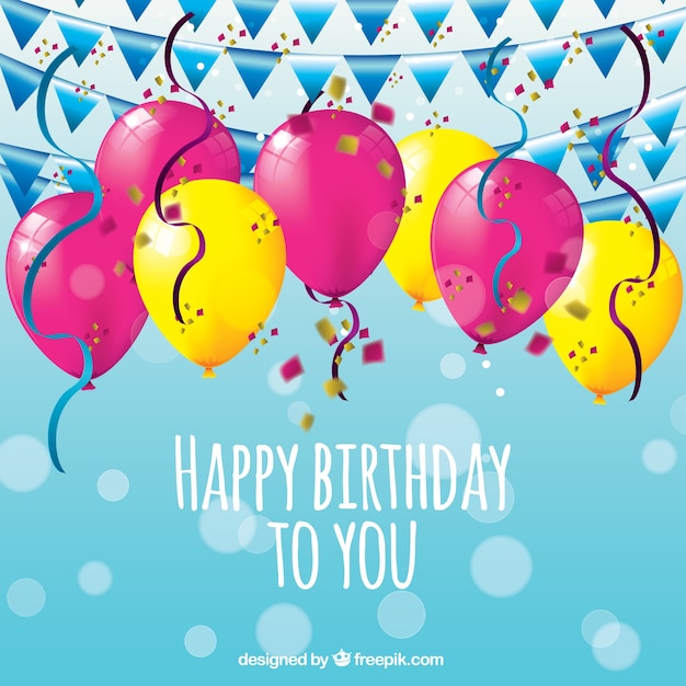 Free vector birthday background with colorful balloons and garland