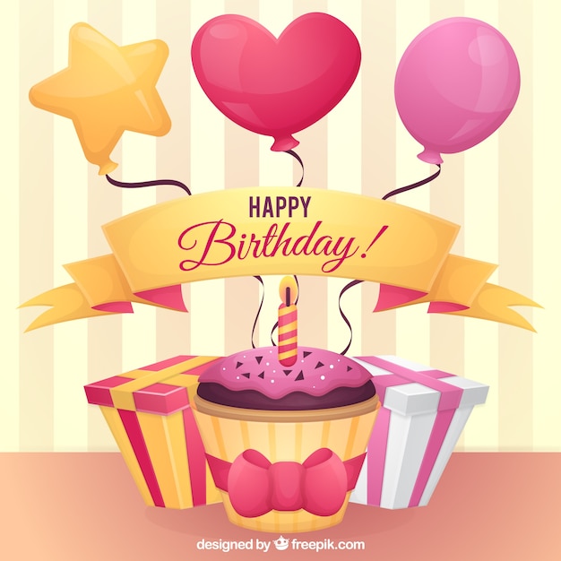 Free vector birthday background with gifts and balloons