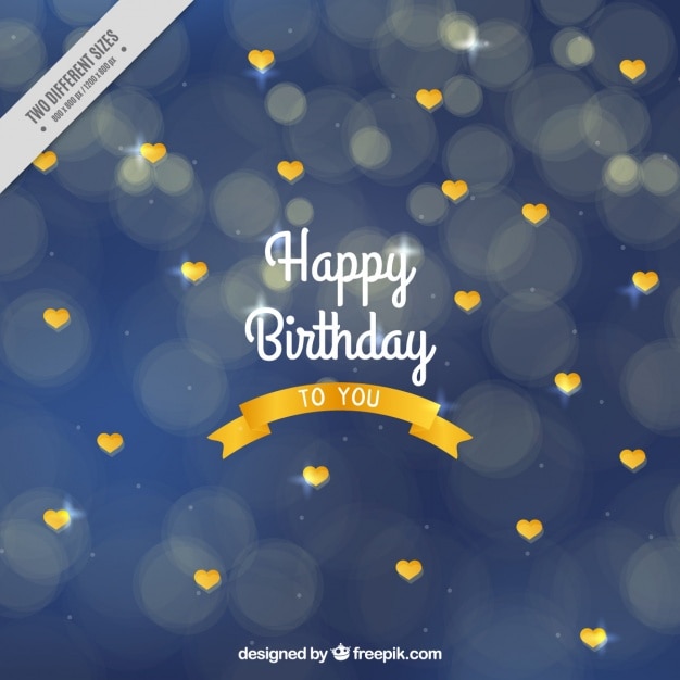 Free vector birthday background with hearts and bokeh effect