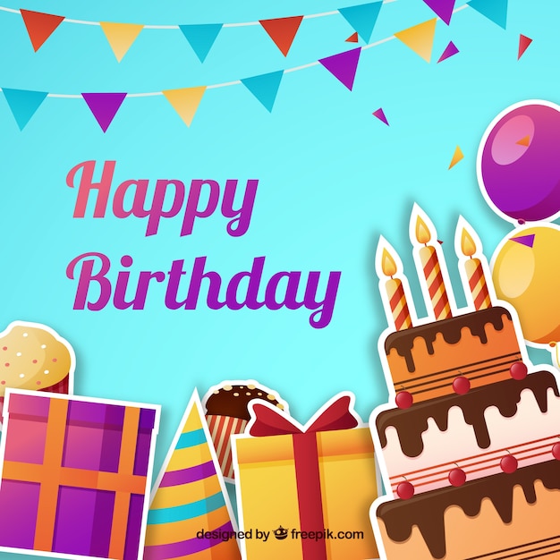 Free Vector | Birthday background with stickers Free Vector | Birthday background with stickers