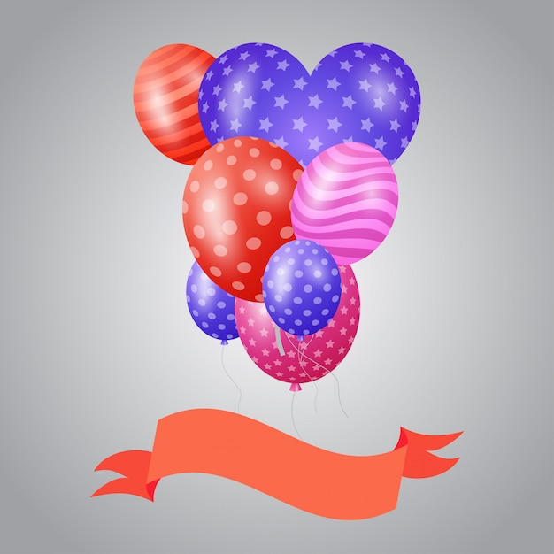 Birthday balloons with ribbons vector