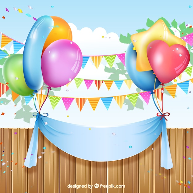 Free vector birthday banner with balloons and buntings