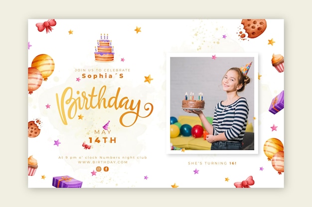 Бесплатное векторное изображение День рождения баннер с тортом