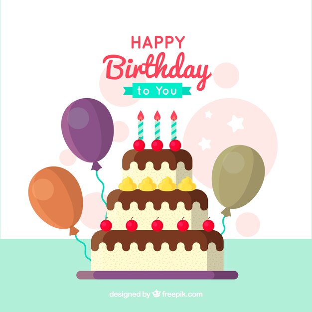 Birthday cake background with balloons