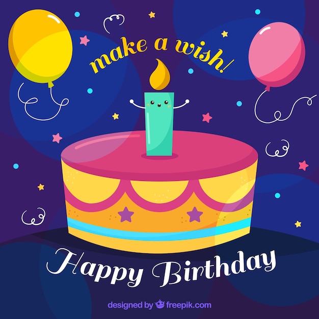 Vettore gratuito sfondo torta di compleanno con una candela