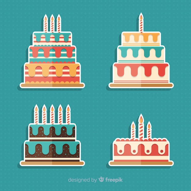 Бесплатное векторное изображение Коллекция торта ко дню рождения