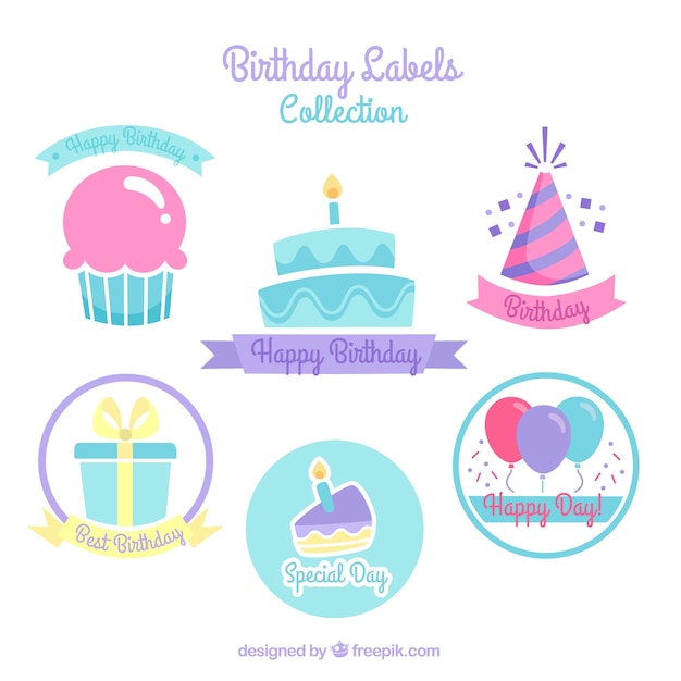 Free vector birthday cake stickers with other elements