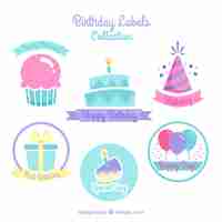 Free vector birthday cake stickers with other elements