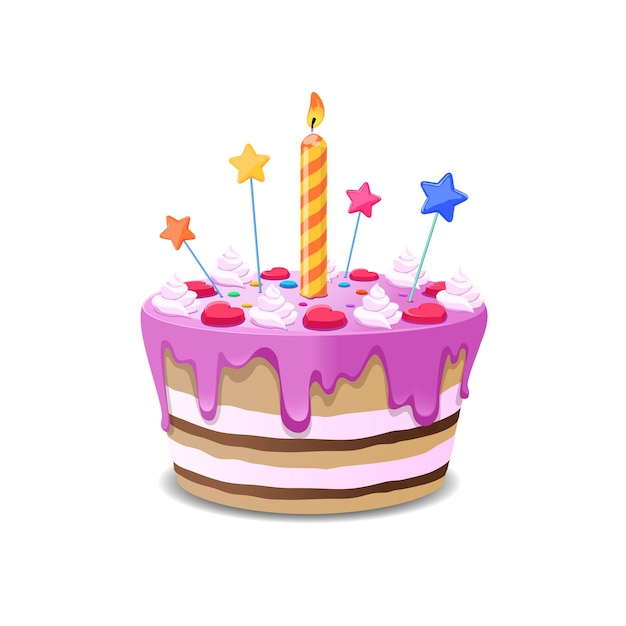 Торт на день рождения . Сладкий кремовый пирог со свечами иллюстрации