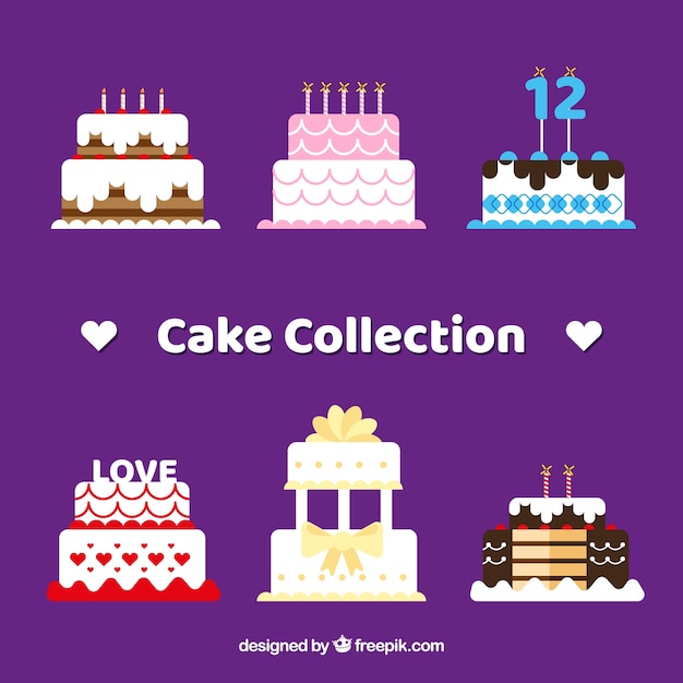 Free vector birthday cakes collection in flat style