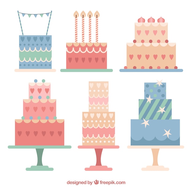Free vector birthday cakes collection in flat style