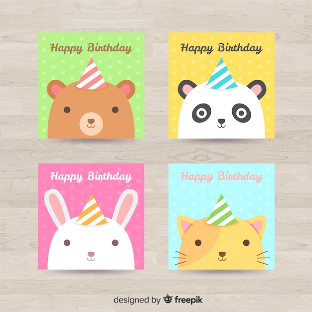 Free vector birthday card collection in flat style