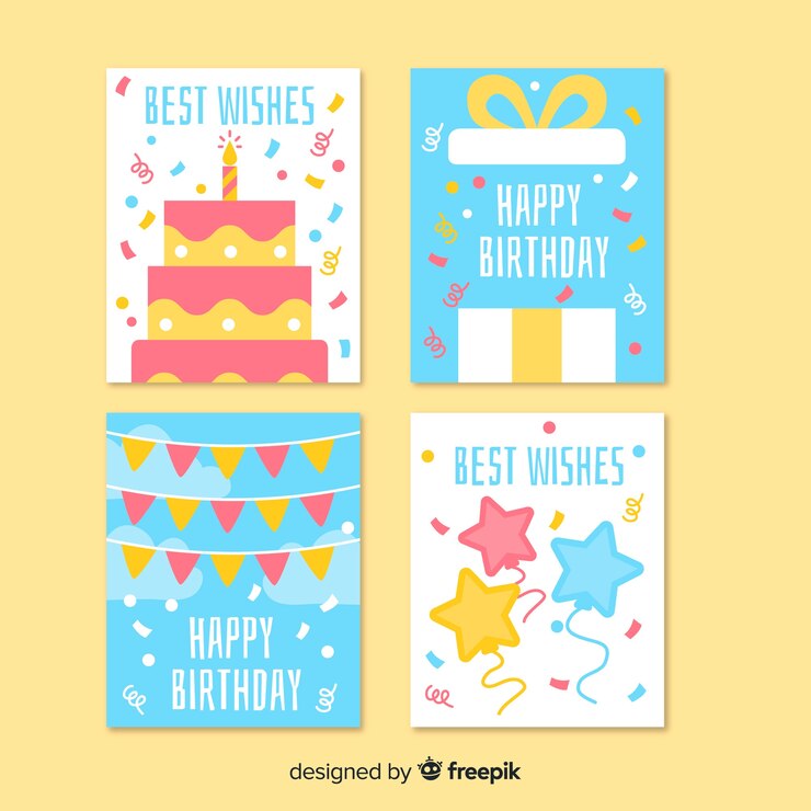 무료 Vector 평면 스타일의 생일 카드 컬렉션