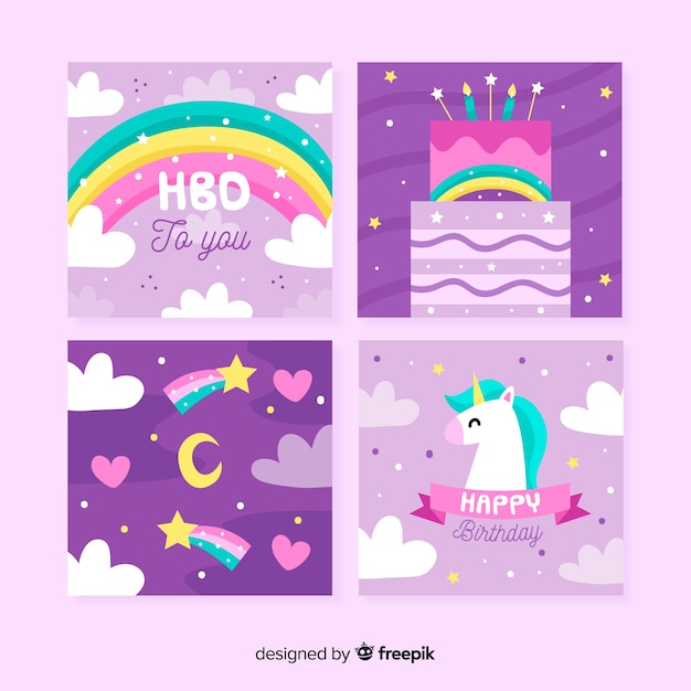 Free vector birthday card collection in flat style