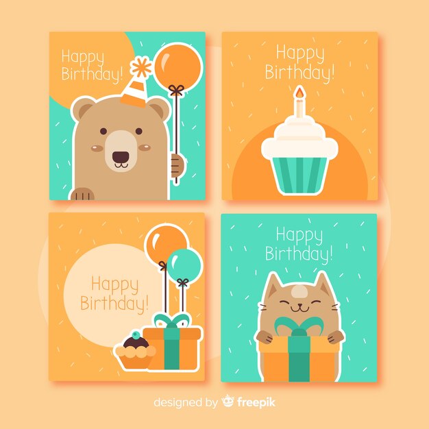 フラットスタイルの誕生日カードコレクション