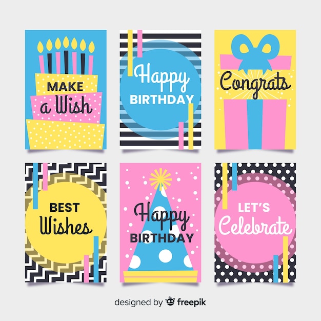 Free vector birthday card collection in flat style