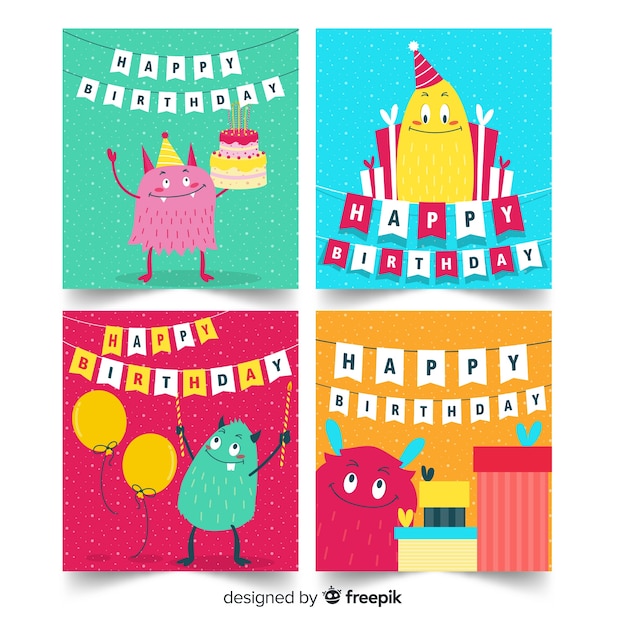 Birthday card collection in flat style