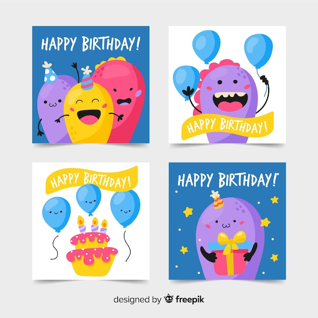 Collezione di carte di compleanno in stile piatto