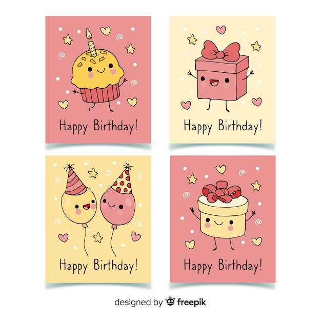 Collezione di carte di compleanno in stile disegnato a mano