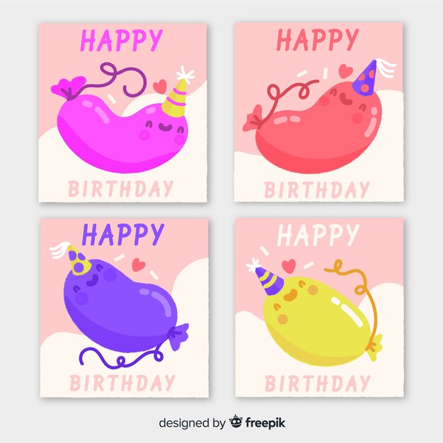 Collezione di carte di compleanno in stile disegnato a mano