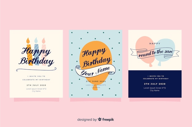 Free vector birthday card collection in hand drawn style