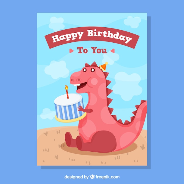 Disegno della carta di compleanno con dinosauro