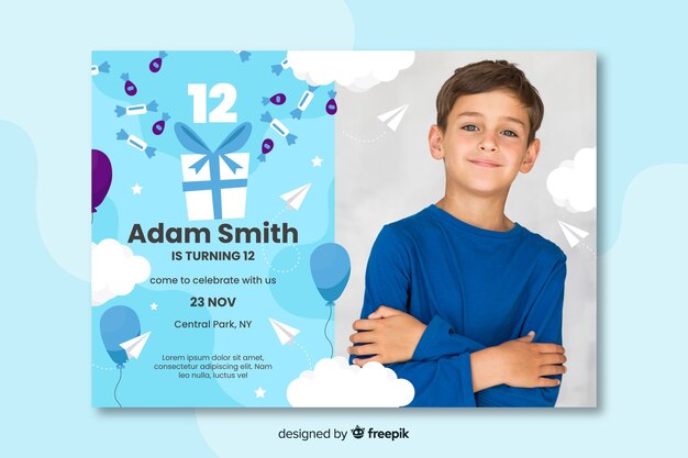 Birthday card invitation for boys template