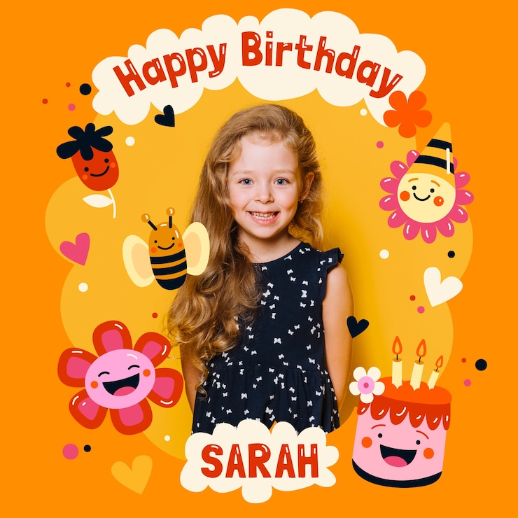 Free Vector birthday card invitation for childrens with photo template